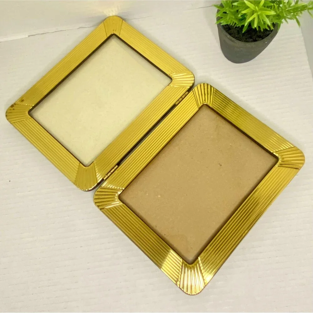 Vintage Brass Art Deco Picture Frame Double Folding 5